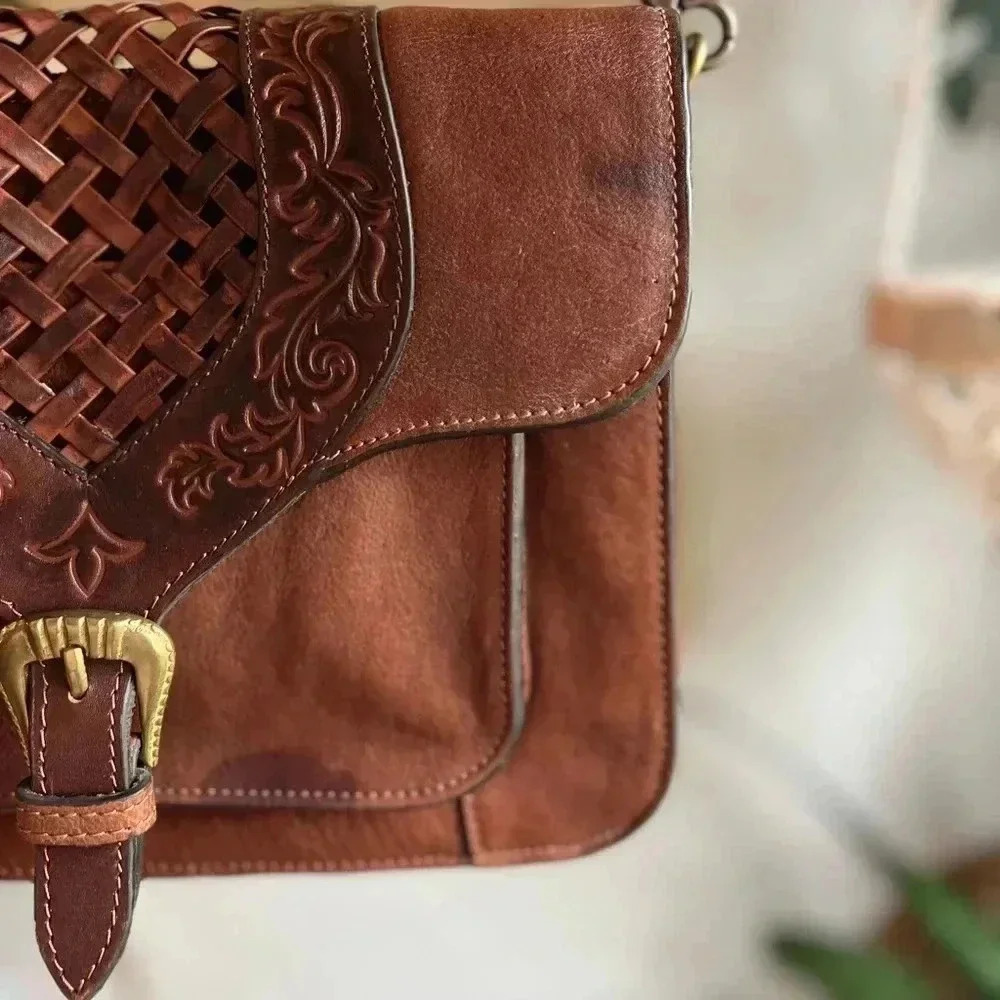 Scully West Tooled Leather Crossbody Bag - 11x8 Western Satchel - Picture 4 of 14